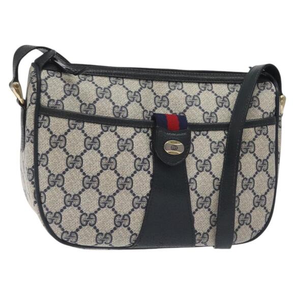 GUCCI GG Supreme Sherry Line Shoulder Bag Pvc Navy Gold 89 02 032 - Picture 1 of 16